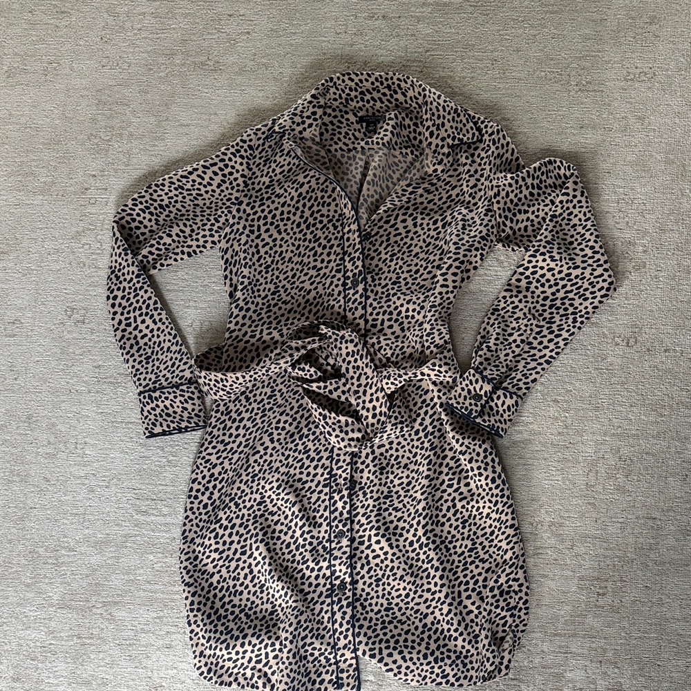 Ann Taylor Beige Shirt Dress with Black Spot Print